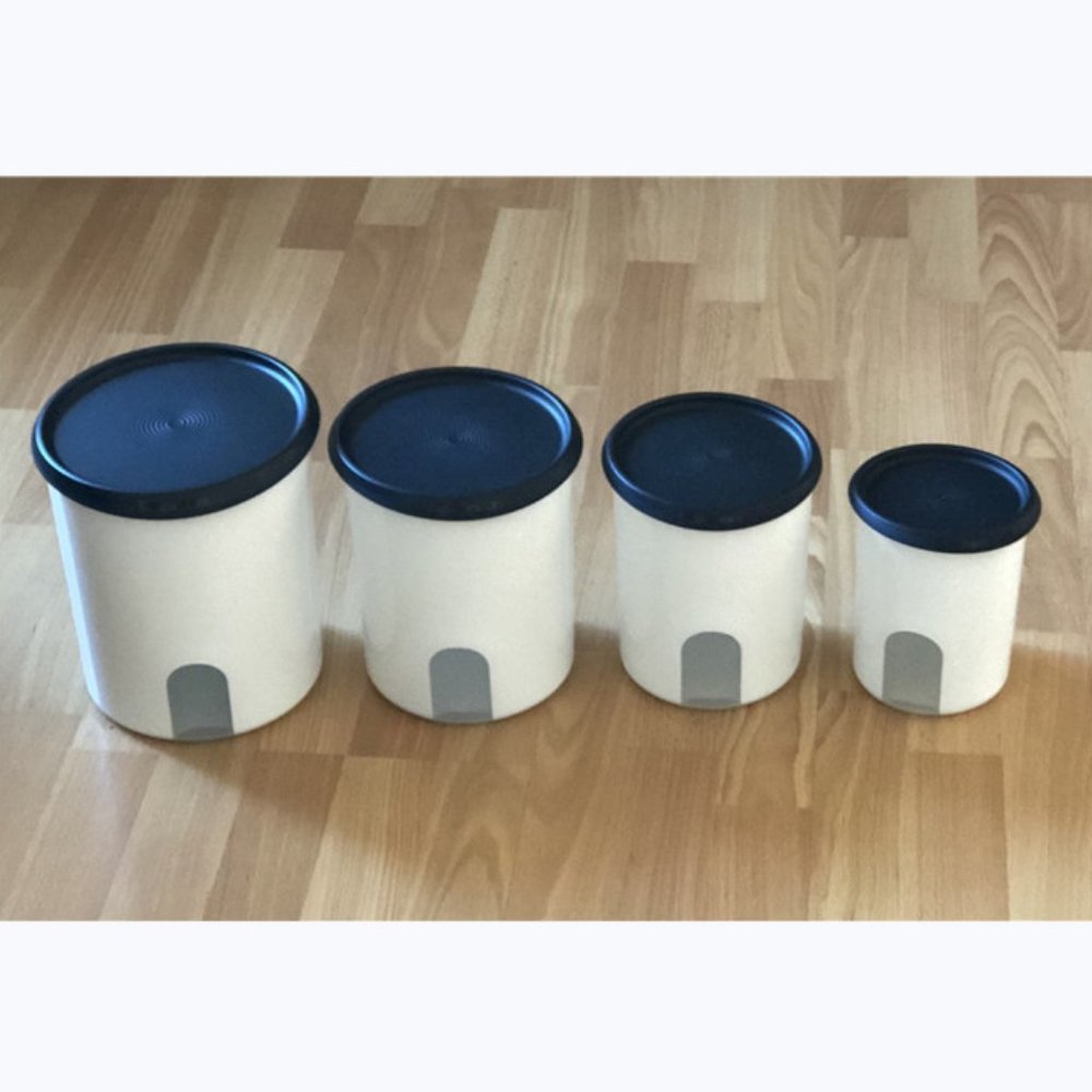 Tupperware One Touch Reminder Canister 4pc Set Black Seals